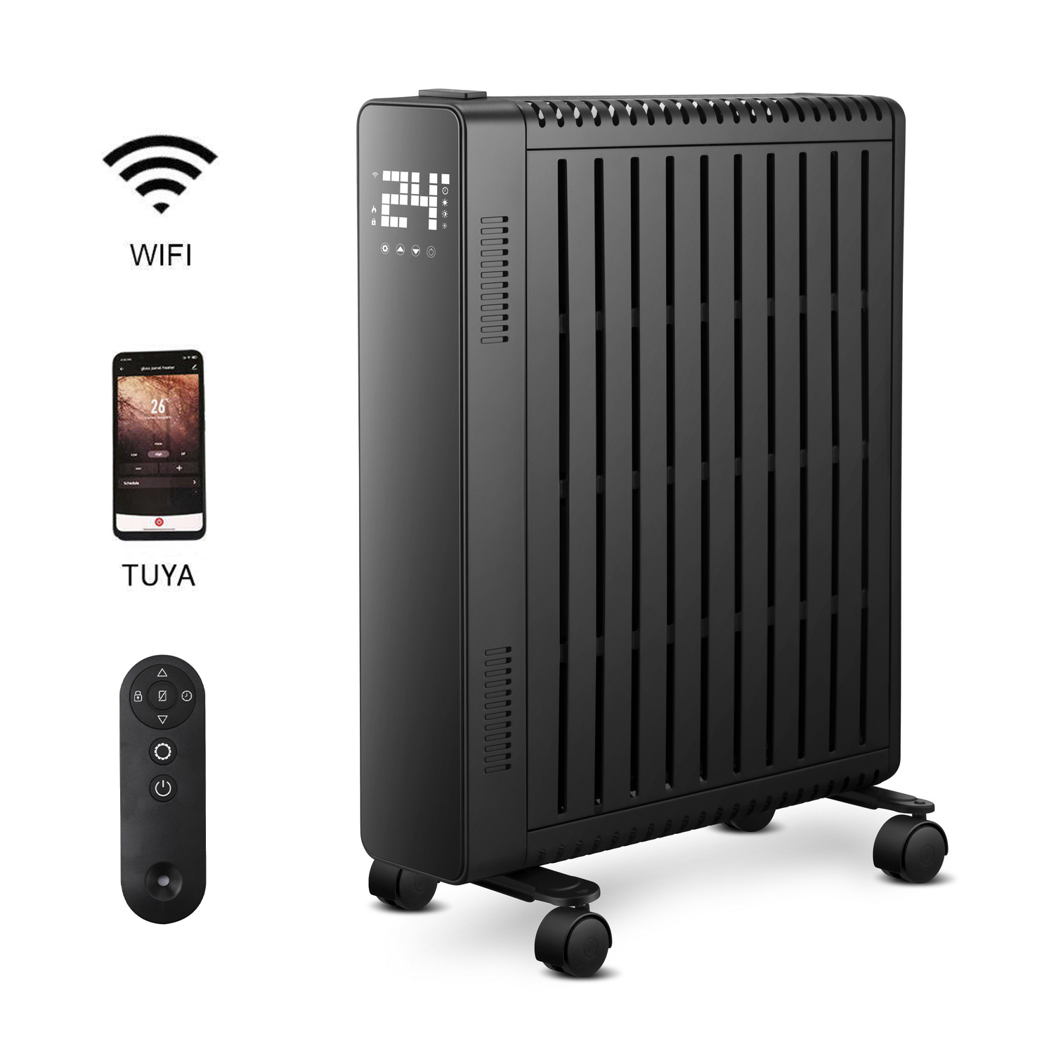 OEM 2000w Portable Remote Control Hotel Room Full Cover Electric Oil Heater Manufacturers detail