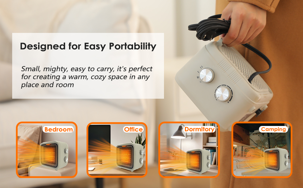Portable PTC Electric Heaters Indoor With Thermostat Small Heater Space Heater With Heating and Fan Modes for Bedroom Office detail