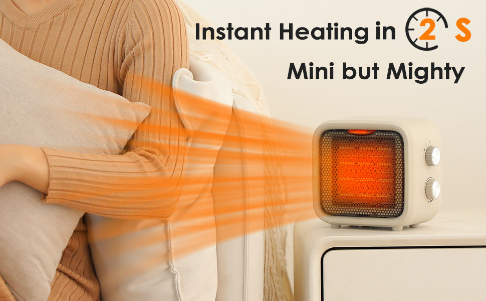 Portable PTC Electric Heaters Indoor With Thermostat Small Heater Space Heater With Heating and Fan Modes for Bedroom Office detail