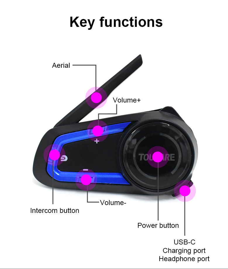High Capacity Battery Bluetooth Helmet Communication Headset for Motorcycle Travel Riding detail