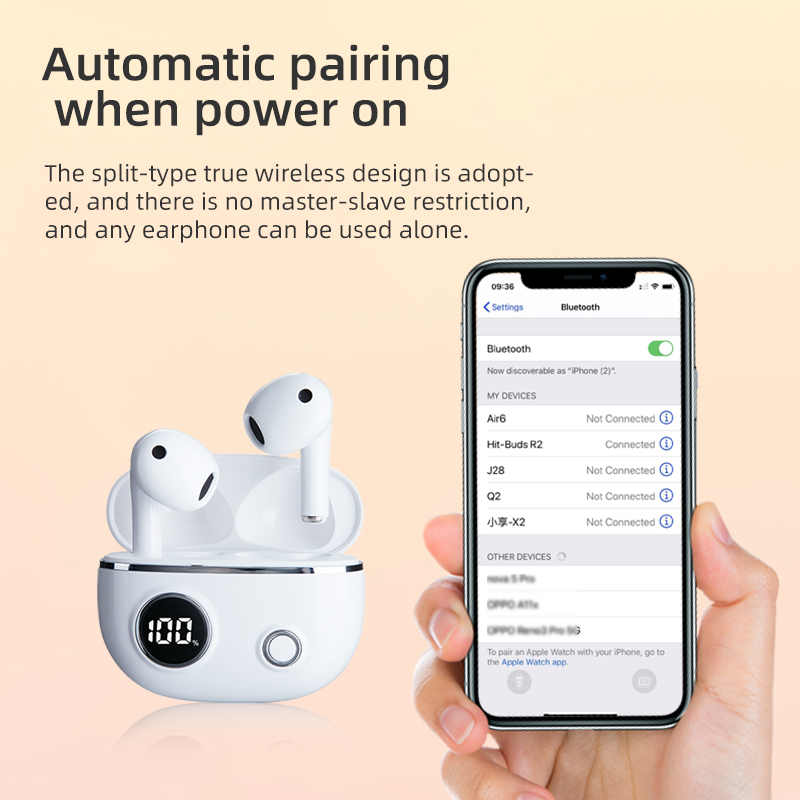HBNKH Wireless Earphones High Quality Noise Reduction Earbuds Good Sound Quality Wireless Earphones with Battery Indicator product view