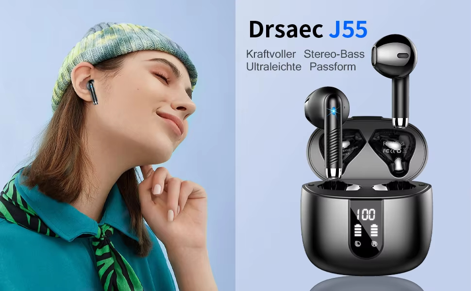 HE-050A HD Digital Display True Wireless Earphones Semi-In-Ear Anc Earbuds with Digital Display Earphone detail