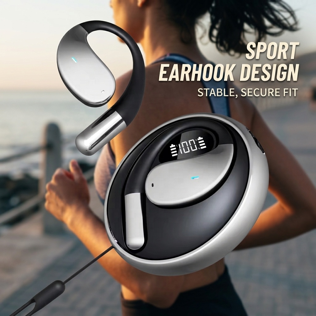 Ai Translator Earbuds Smart Wireless Earphone Sport Earhook Headphones with LED Display NON Noise Cancelling Gaming Headset product view