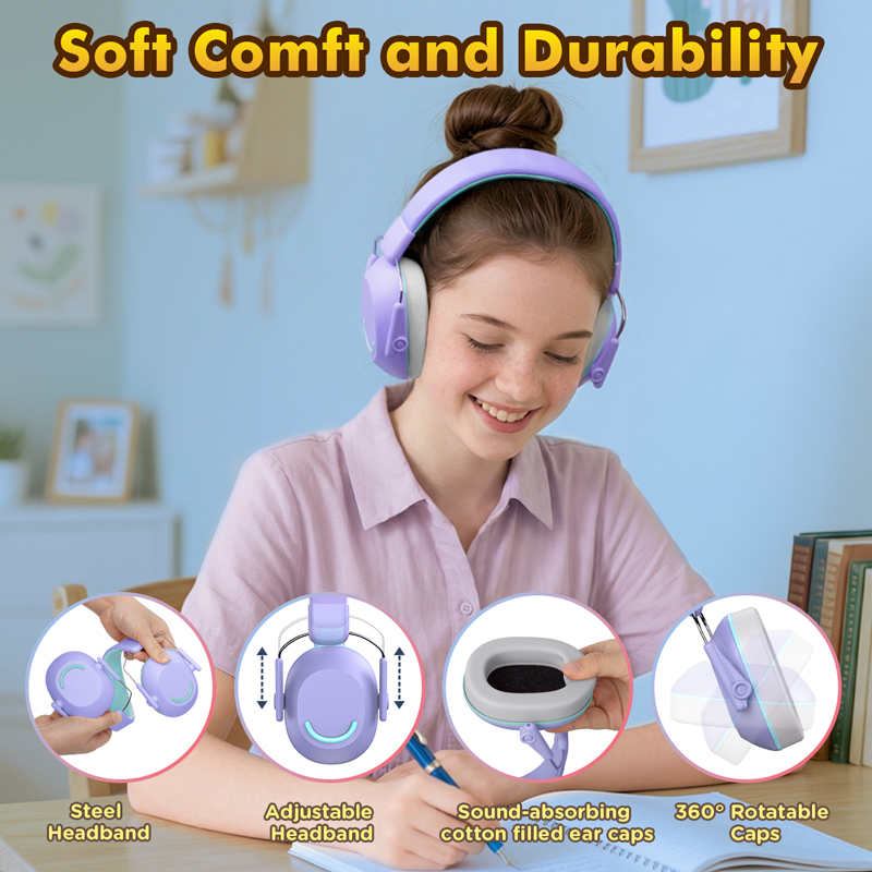 Custom Colors 28dB NRR Kids Noise Cancelling Headphones Ear Protection Ear Defenders Earmuffs for Autism product view
