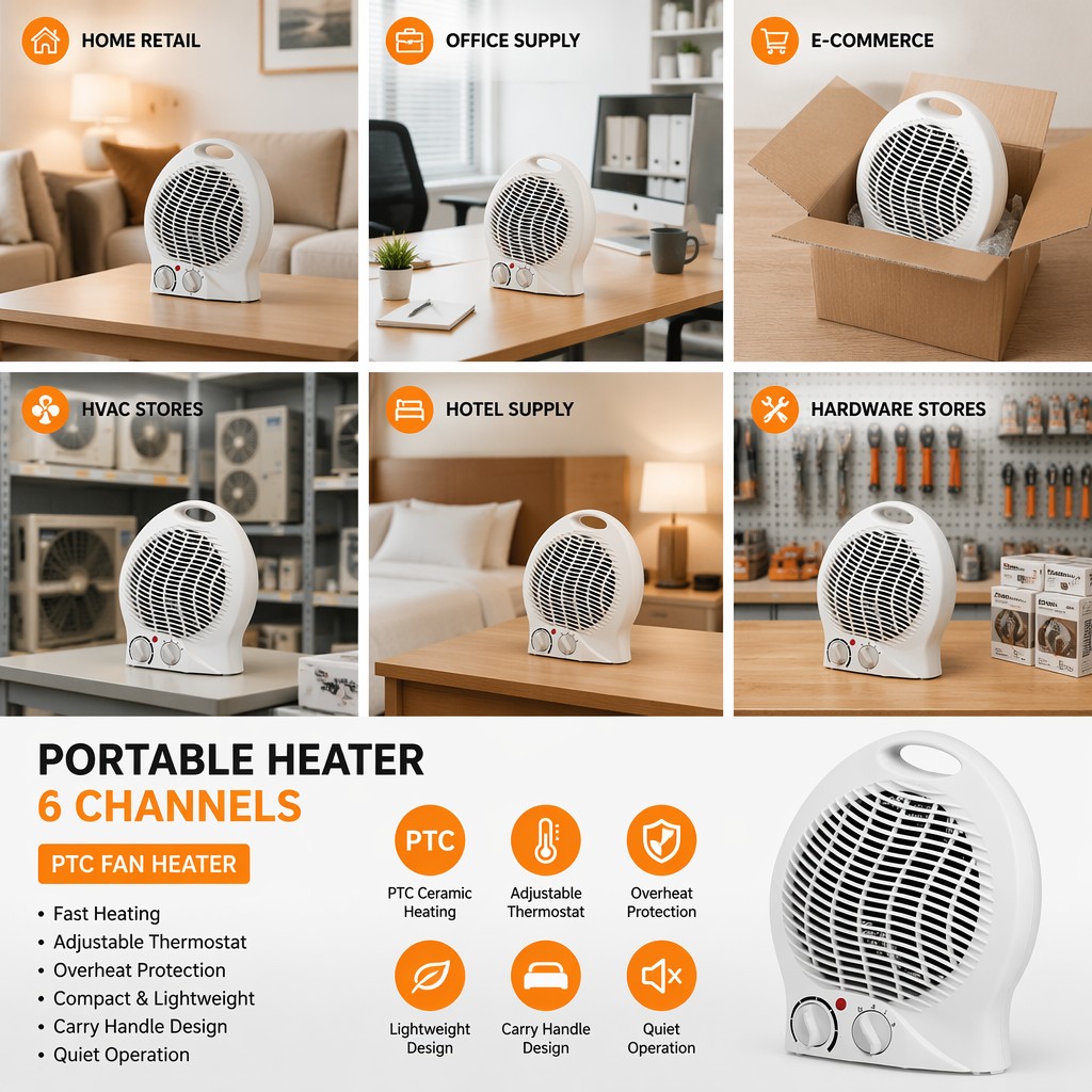 Portable Fan Heater Ceramic PTC Electric Space Room Heater 1000W 2000W 2 Heat Overheat Protection Safety Fuse VDE Desktop Office detail