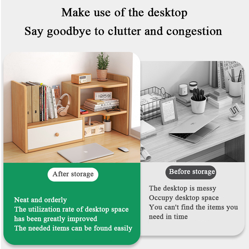 Customized Wholesale Wooden Study Office Desk Desktop Bookshelf Desktop Storage Rack White Multi-layer Small Storage Cabinet product view