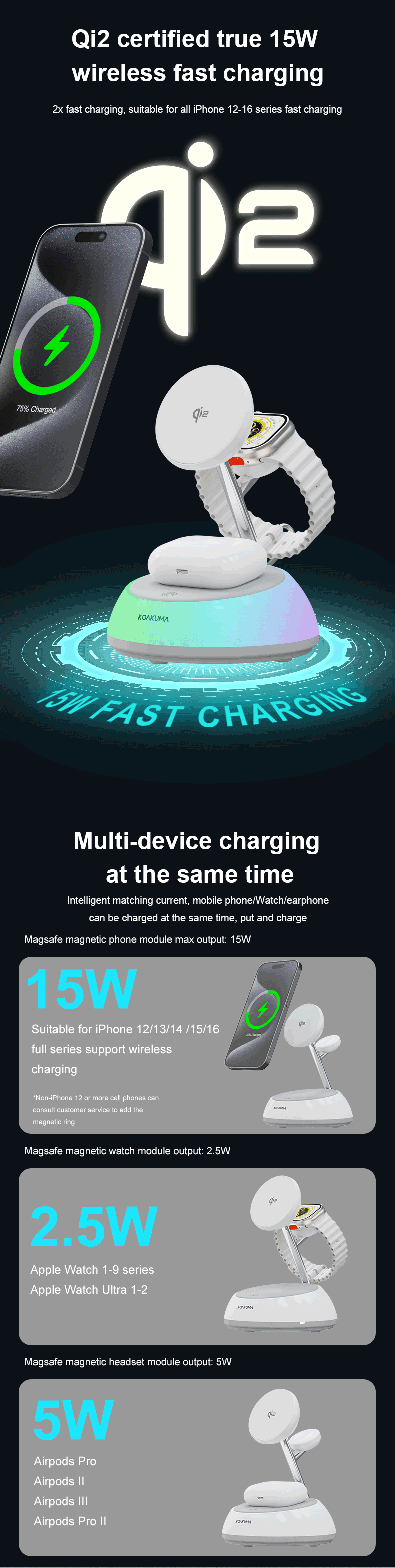 New Electronics Products 2025 Magnetic Qi2 Phone Stand 3-in-1 LED Desk Table Lamp with Wireless Charger detail