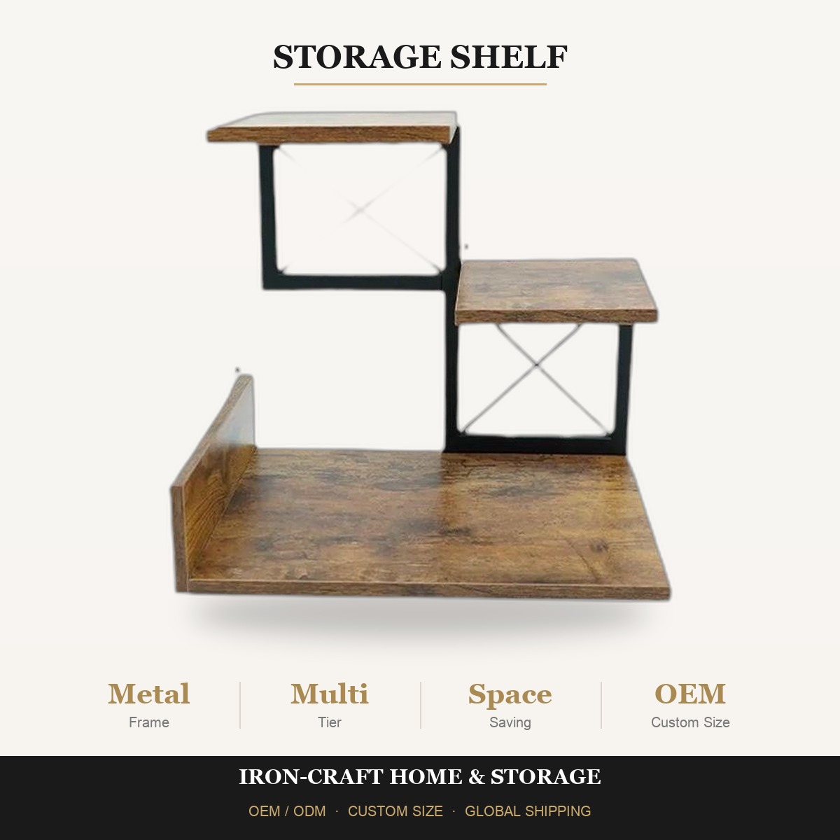 Wood Desktop Bookshelf Desktop Organizer Office Storage Rack Wood Iron Display Shelf Open Storage Box for Table Office Organizer