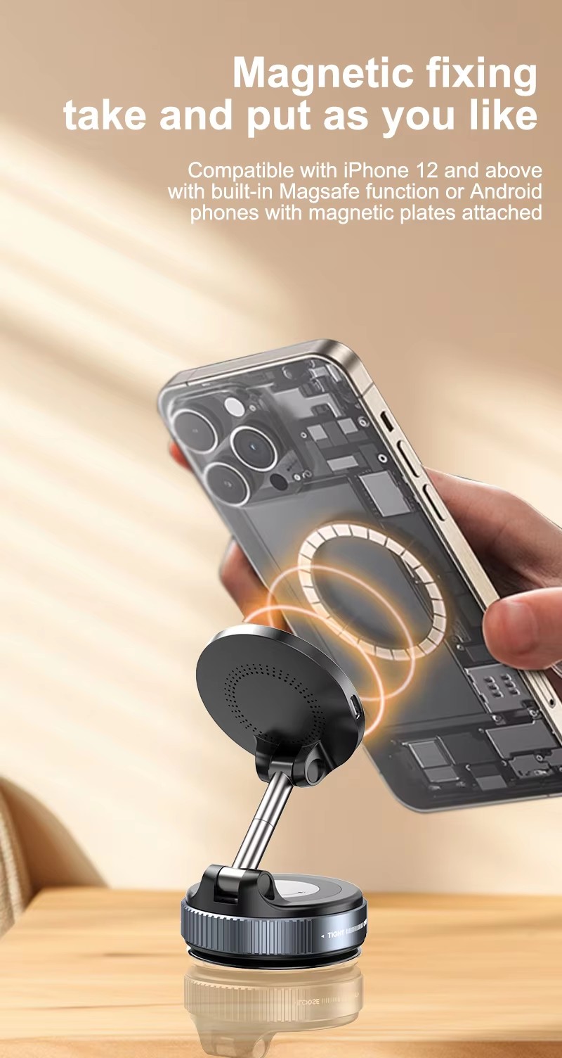 Foldable Suction Cup Magnetic Phone Mount 360° Adjustable Vacuum Flexible Magnetic Phone Holder for Car/Gym/Mirror Wall detail