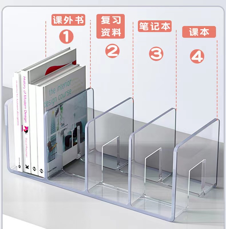 Transparent Acrylic Bookstand Desktop Bookshelf Book Storage Desk Shelving Display Shelf Wholesale product view