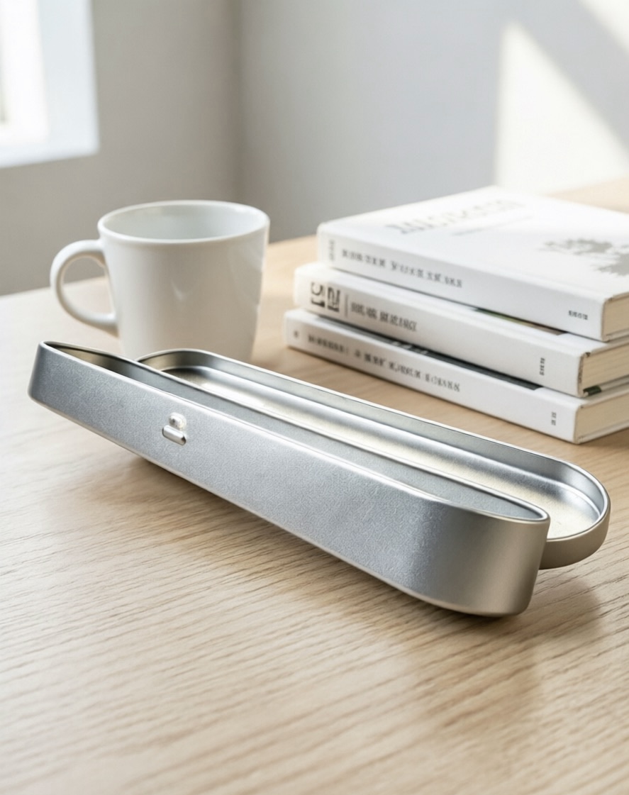 Oval Tin Box Eco-Friendly Recyclable Long Metal Pen Box Customized Logo Office Stationery & Business Gift Storage Wholesale detail