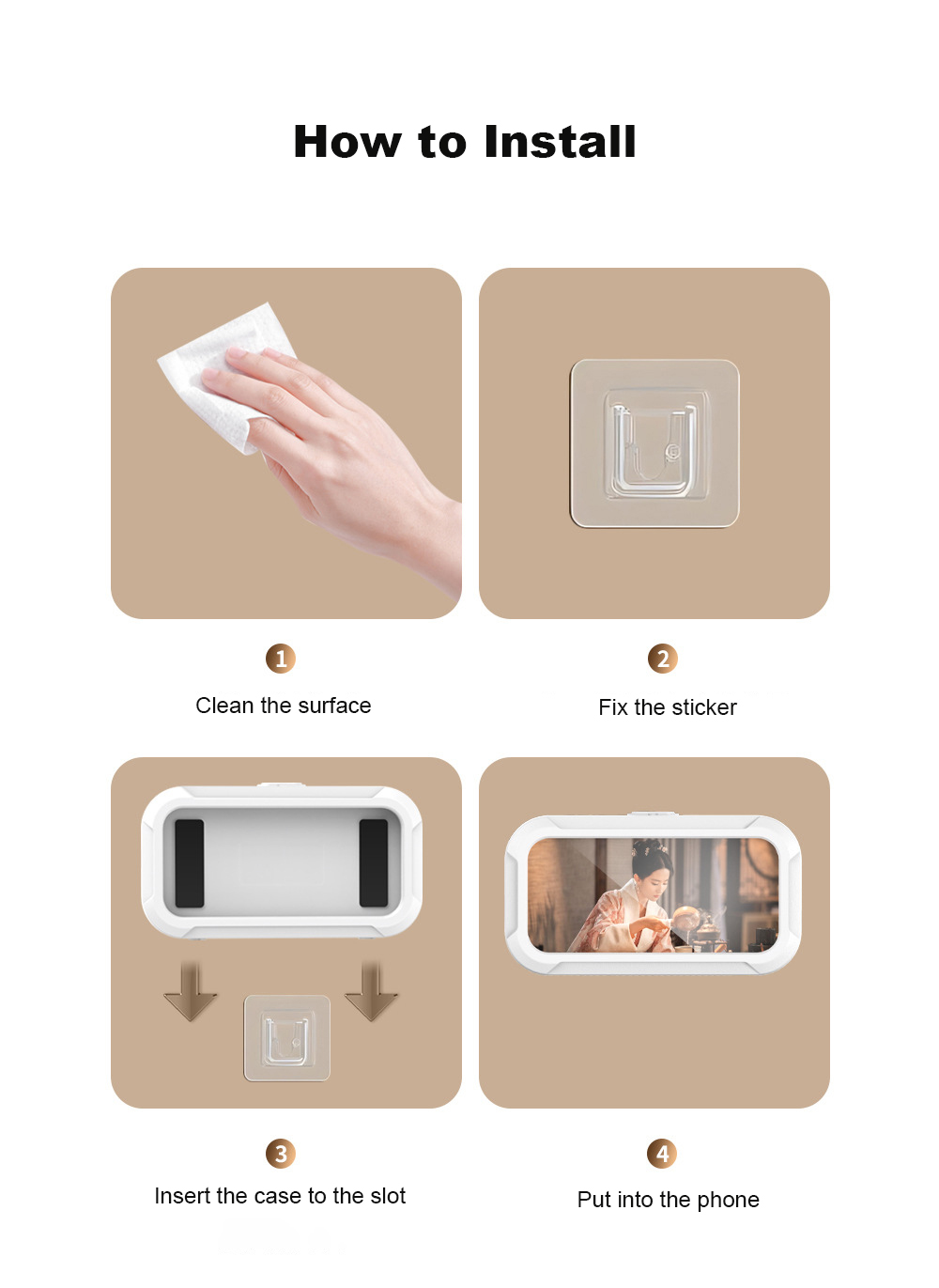 Bulk Supply Waterproof Bathroom Phone Case Stand ABS Phone Holder in Shower Anti-Fog HD Touch Screen Adhesive Tape Wall Mount detail