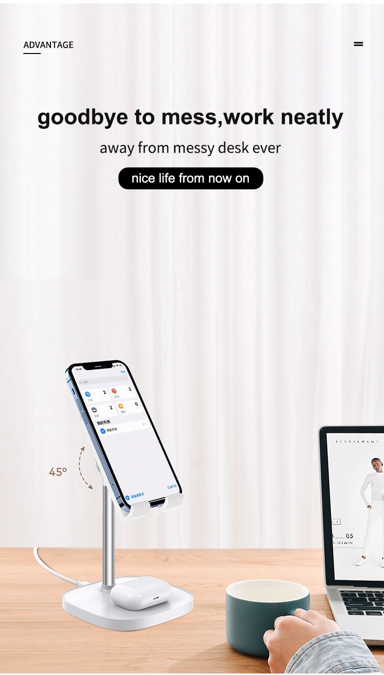 Desktop Wireless Charger Phone Stand,15W Multifunction Charger for Cell Phone Earphone Watch Wireless Charger detail