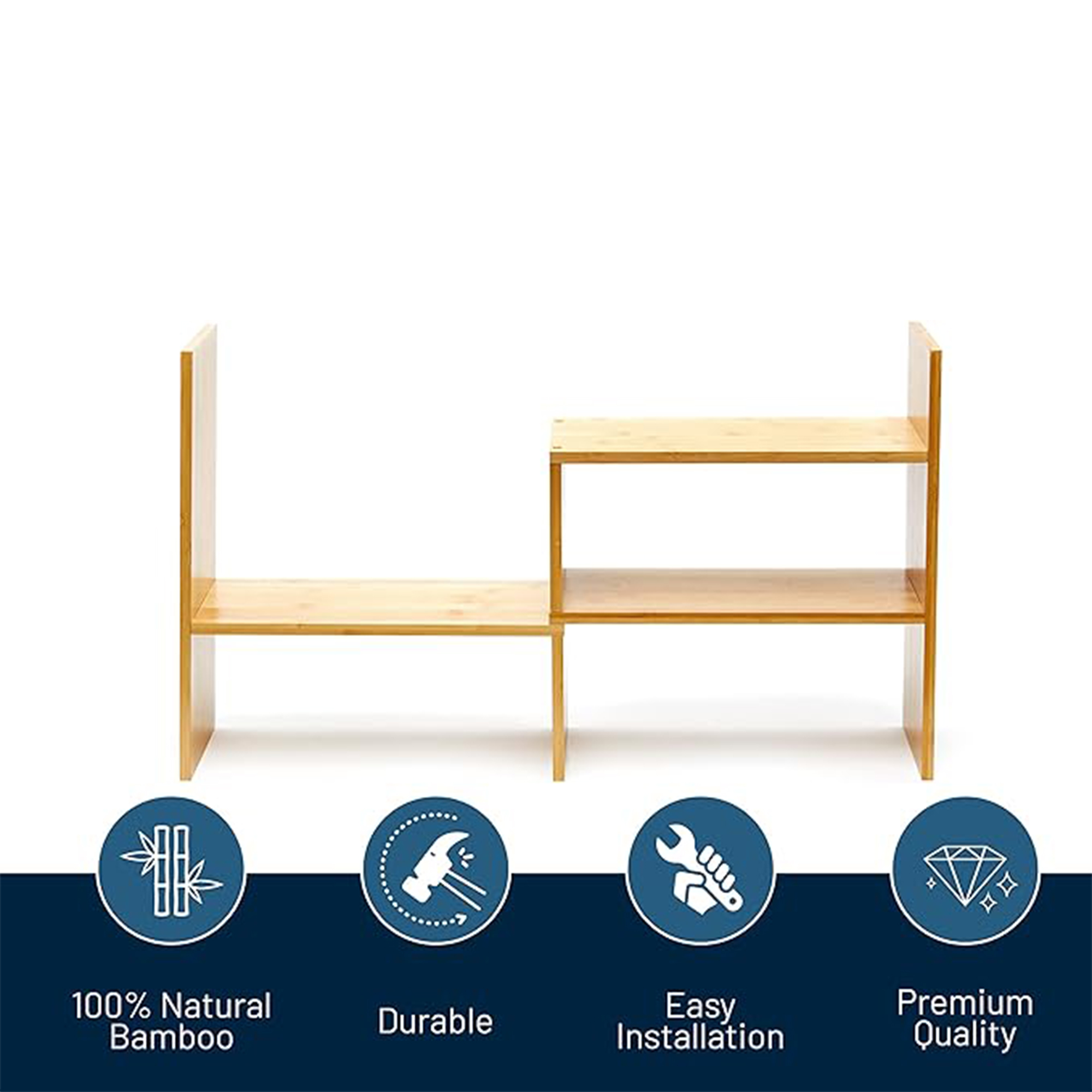 Adjustable Natural Wood Desk Adjustable Bookshelf Bamboo Desktop Organizer Display Shelf Rack Countertop Bookcase product view