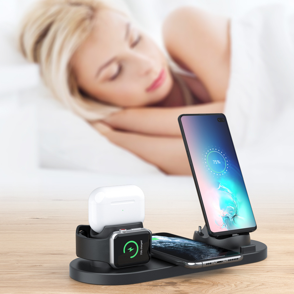 Tabletop Fast Charging 4 6 in 1 Rotate Stand Phone Holder Charge Dock Universal Wireless Charger for iPhone Apple Watch Samsung product view