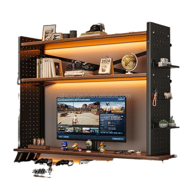 Multilayer Wood Desktop Bookshelf with Double Tiers Heightening Computer Arrogance Home Desktop Storage Shelves with Hole Board detail