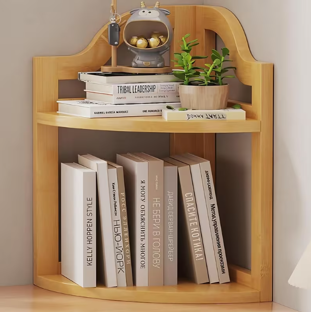 Bamboo Modern Eco-friendly Desktop Bookshelf Three-Layer Storage Corner Rack for Living Room Space-Saving Bookcase product view