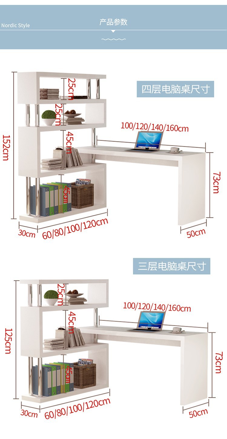 Modern Design Corner Bookshelf and Bookcase Integrated Desktop Computer and Student Writing Desk for Household Use detail