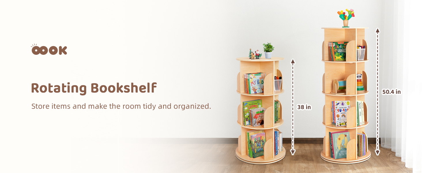 Wood Desktop Shelf for Top Desk 2-Tier Adjustable 360 Rotating Bookshelf Organizer Freestanding Stackable Shelves Baby Room detail