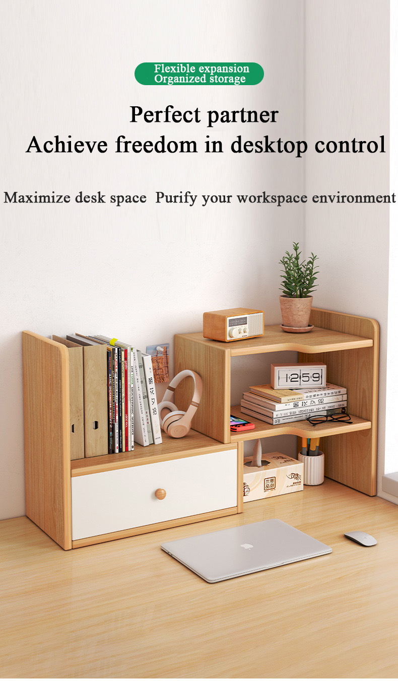 Wholesale Estanteria En Escritorio Wooden Office Desk Desktop Bookshelf Desktop Storage Rack Multi-layer Small Storage Cabinet detail