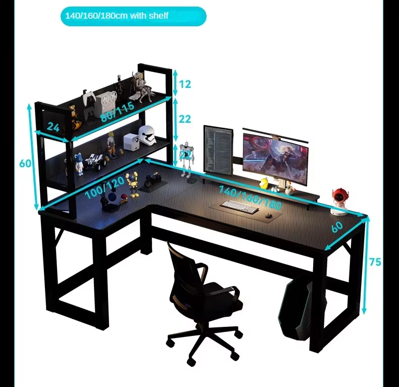 Professional Corner E-Sports Computer Desktop Home Bookshelf Combination for Bedroom/Office with Game Desk detail