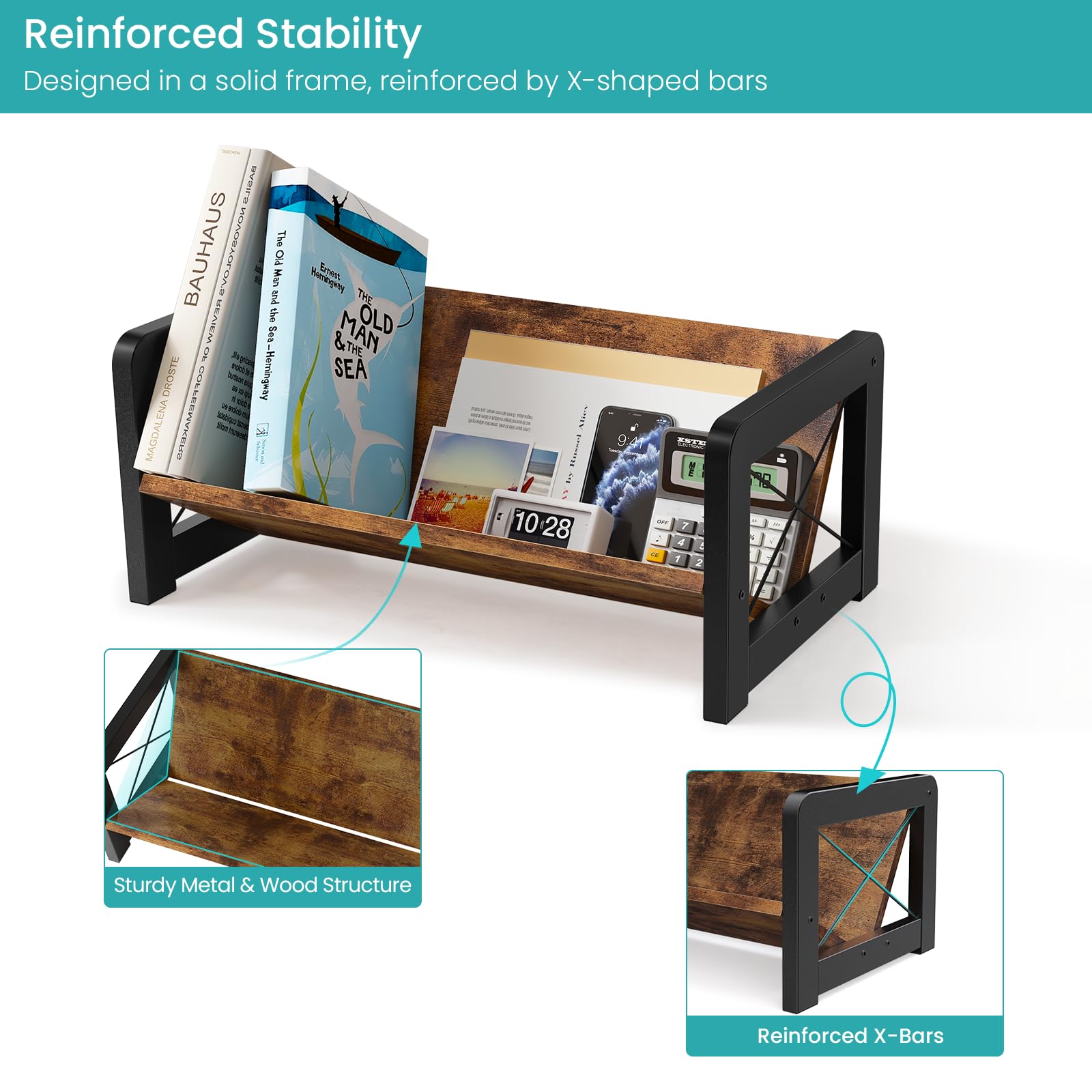 Mini Vintage Office Bookshelf Desktop Wood Slanted Desk Bookshelf Organizer Bookcase detail