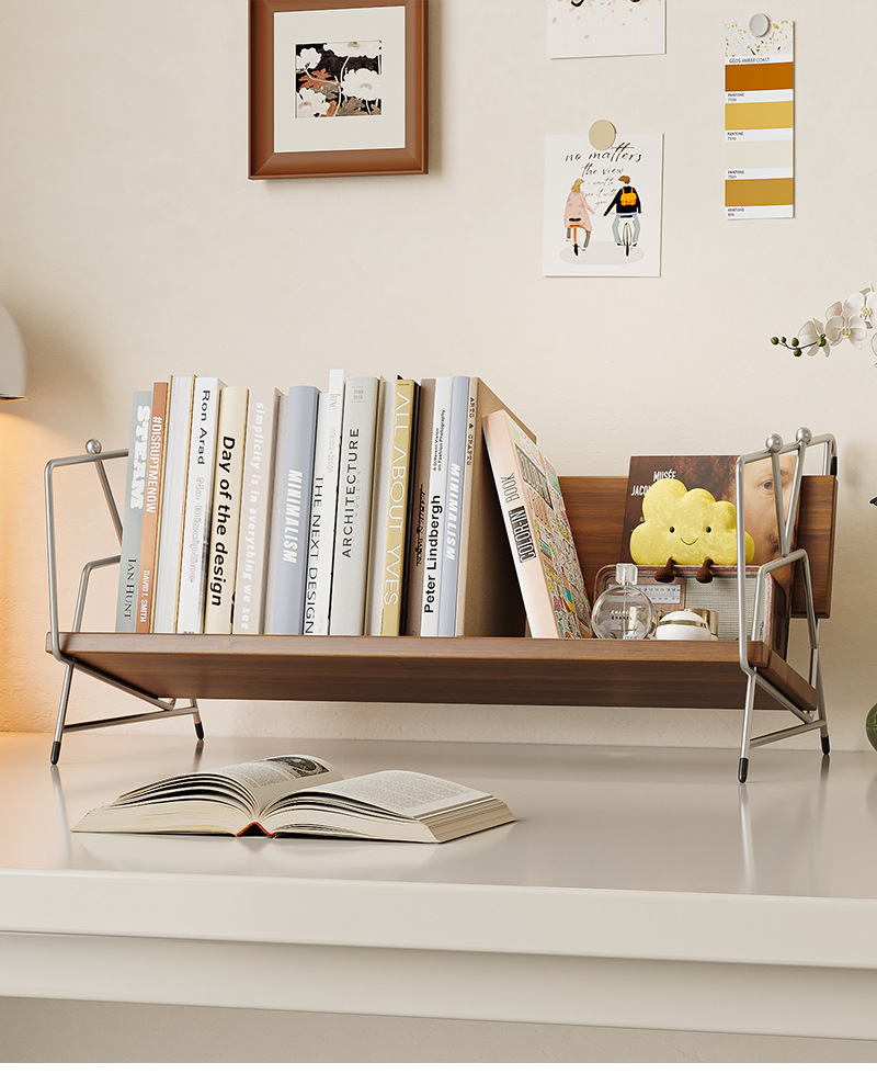 American Style Steel Desktop Bookshelf Student Dormitory Desk Storage Rack Office Desk Organizer Bookcase Display Home Furniture detail