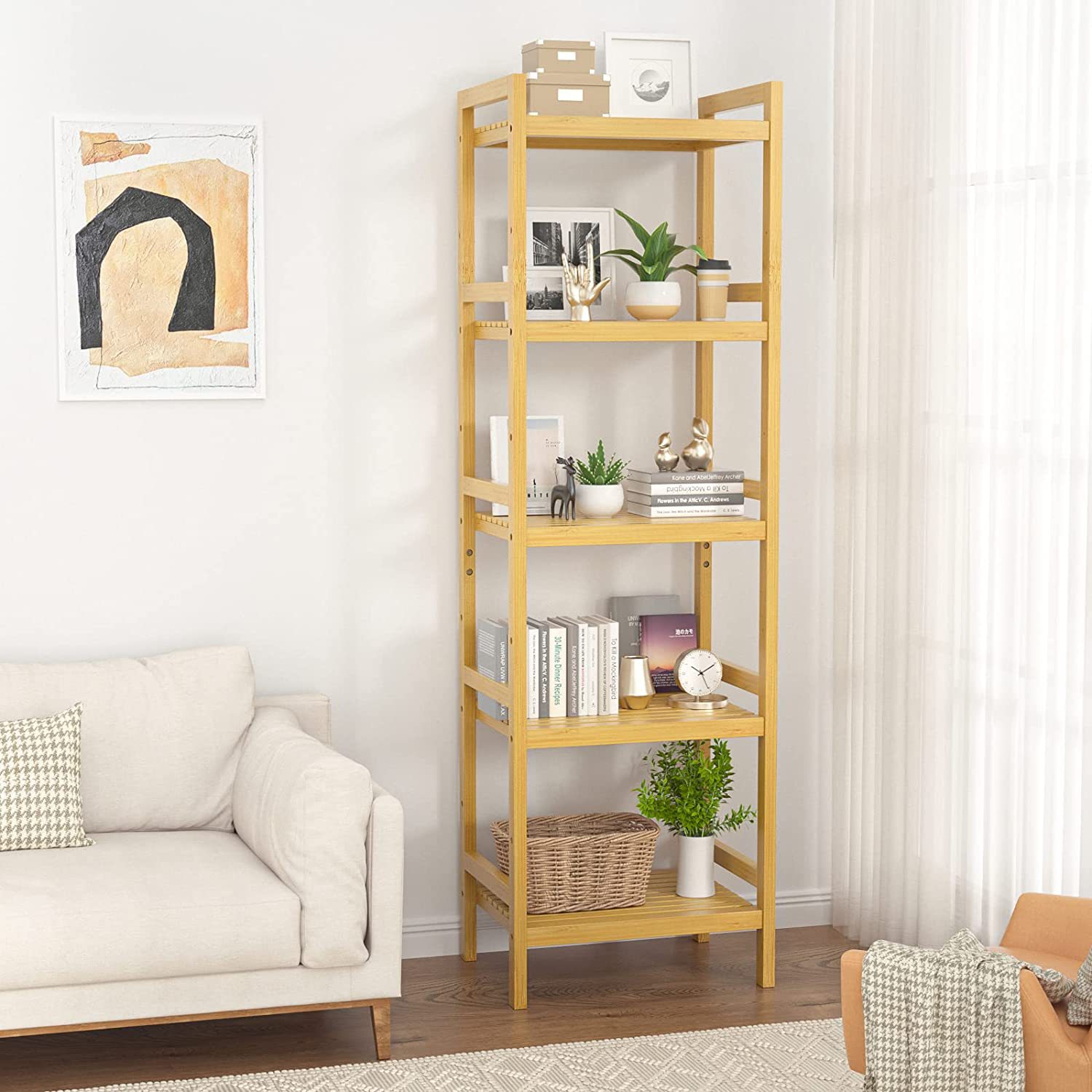 HOSTK 2 3 4 -Tier Large Small Home Office Natural Multiple Customization Desktop Adjustable Bookcase Storage Bookshelf Bamboo