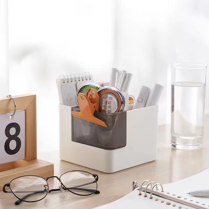 Creative Office Desk Pen Holder & Storage Rack-Multifunctional Transparent ABS Plastic Office Organizer for School Home Office product view