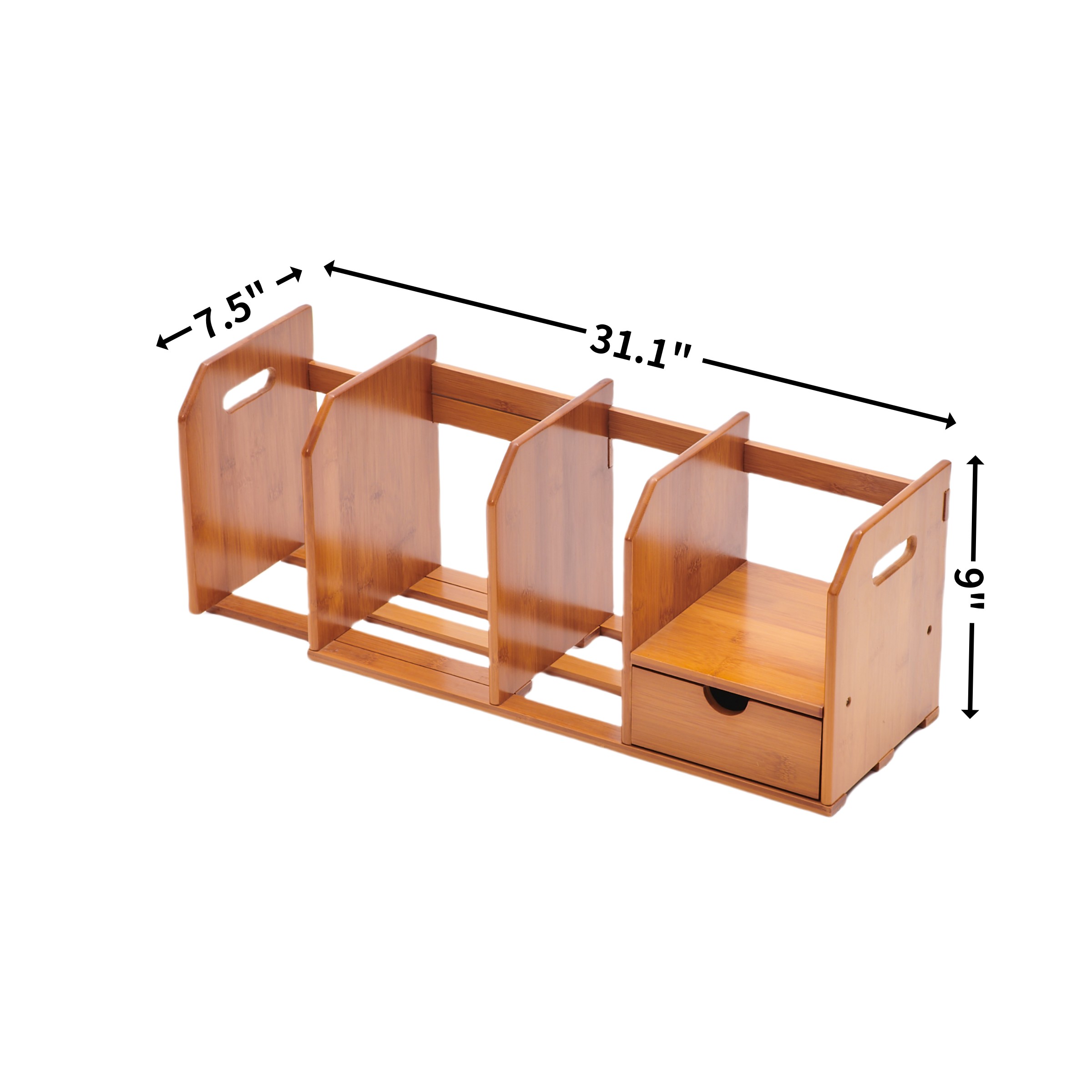 Modern Bamboo Wood Natural Color Desktop Organizer Bookshelf Storage Drawer Display Elegant Home Office Bookcase Cabinet product view