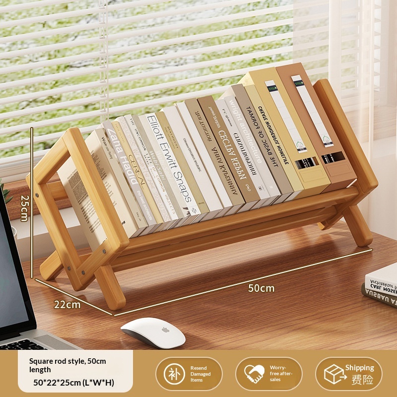 Desktop Bamboo Bookshelf Storage Rack with Adjustable Partitions for Children's Student Desk Corner High-Value Small Design product view