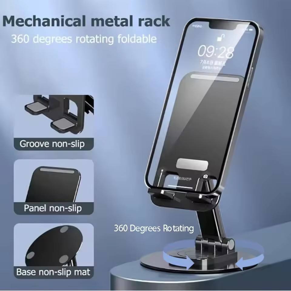 Factory Direct Desktop Phone Holder 360° Rotation Aluminum Alloy Carbon Steel Height Adjustable Anti-Slip Silicone OEM ODM detail