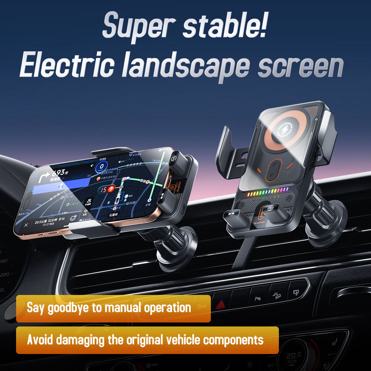 15W Wireless Fast Charging Car Phone Holder, 360° Rotatable Air Vent Mount, Universal ABS Smartphone Stand product view