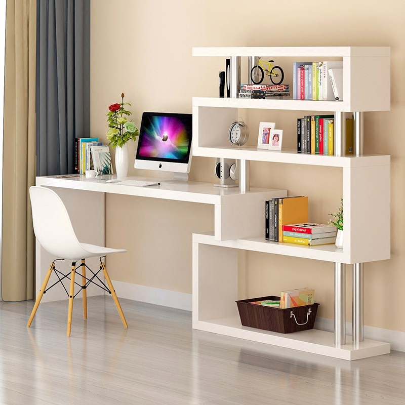 Modern Design Corner Bookshelf and Bookcase Integrated Desktop Computer and Student Writing Desk for Household Use