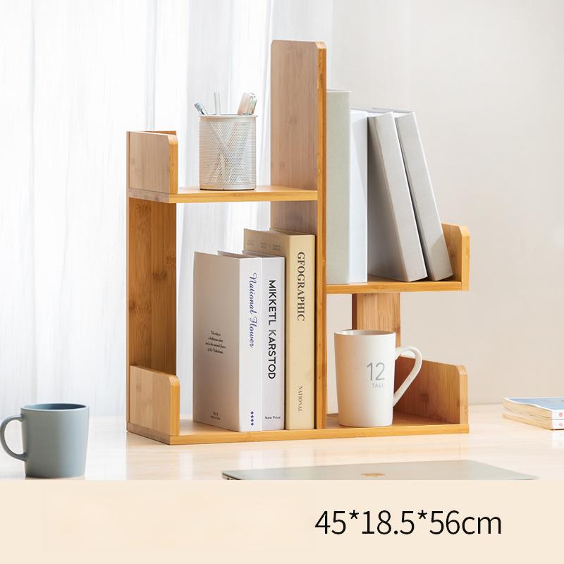 Multipurpose Design Bamboo Desktop Book Rack Bookshelf Slots Door for Home Office product view