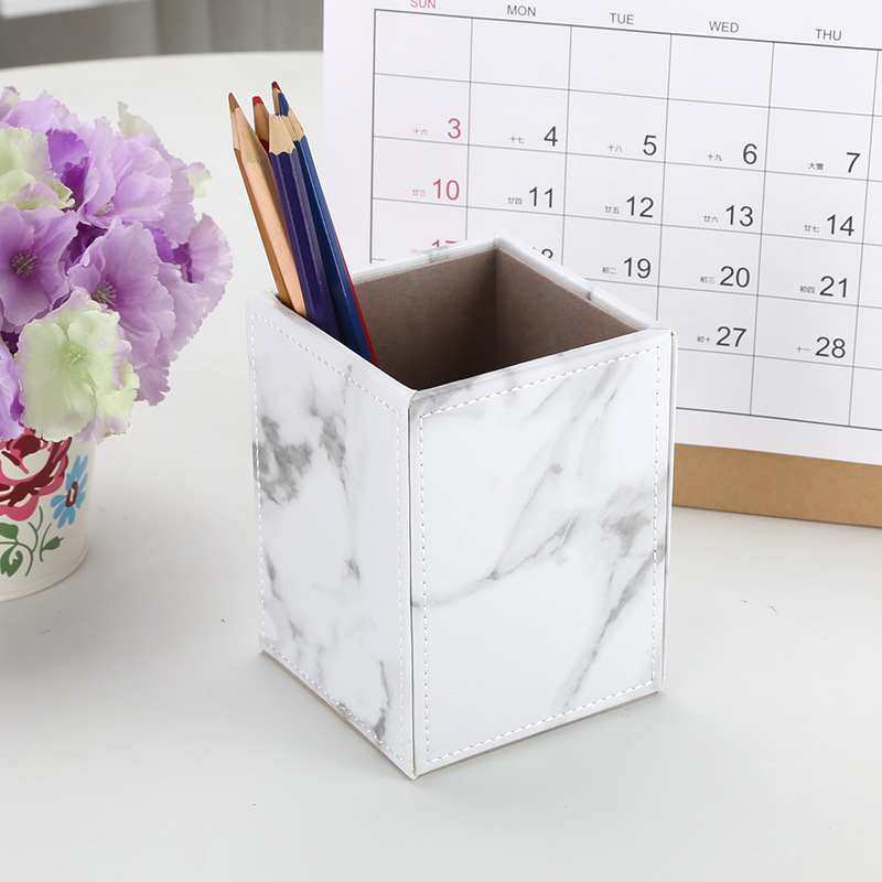 Black Desktop Stationery Organizer Container Box PU Leather Square Pens Pencils Holder for Decorating Office Home Hotel School detail