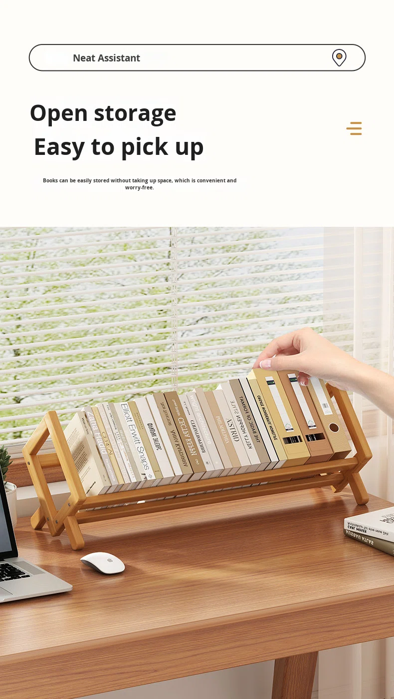 Desktop Bamboo Bookshelf Storage Rack with Adjustable Partitions for Children's Student Desk Corner High-Value Small Design detail