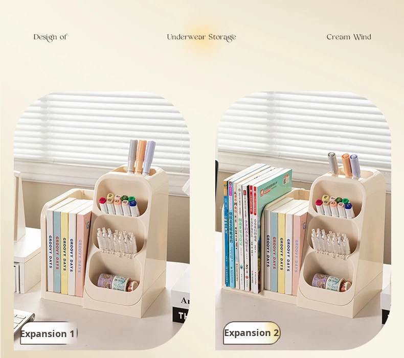 Plastic Desktop Storage Box Student Book Organizer Book Stand Large Capacity Bookshelf Pen Holder detail