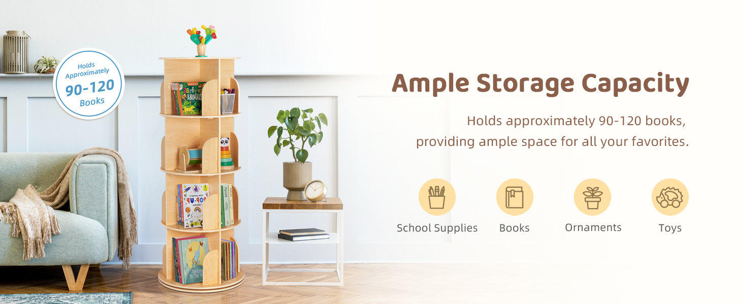 Wood Desktop Shelf for Top Desk 2-Tier Adjustable 360 Rotating Bookshelf Organizer Freestanding Stackable Shelves Baby Room detail