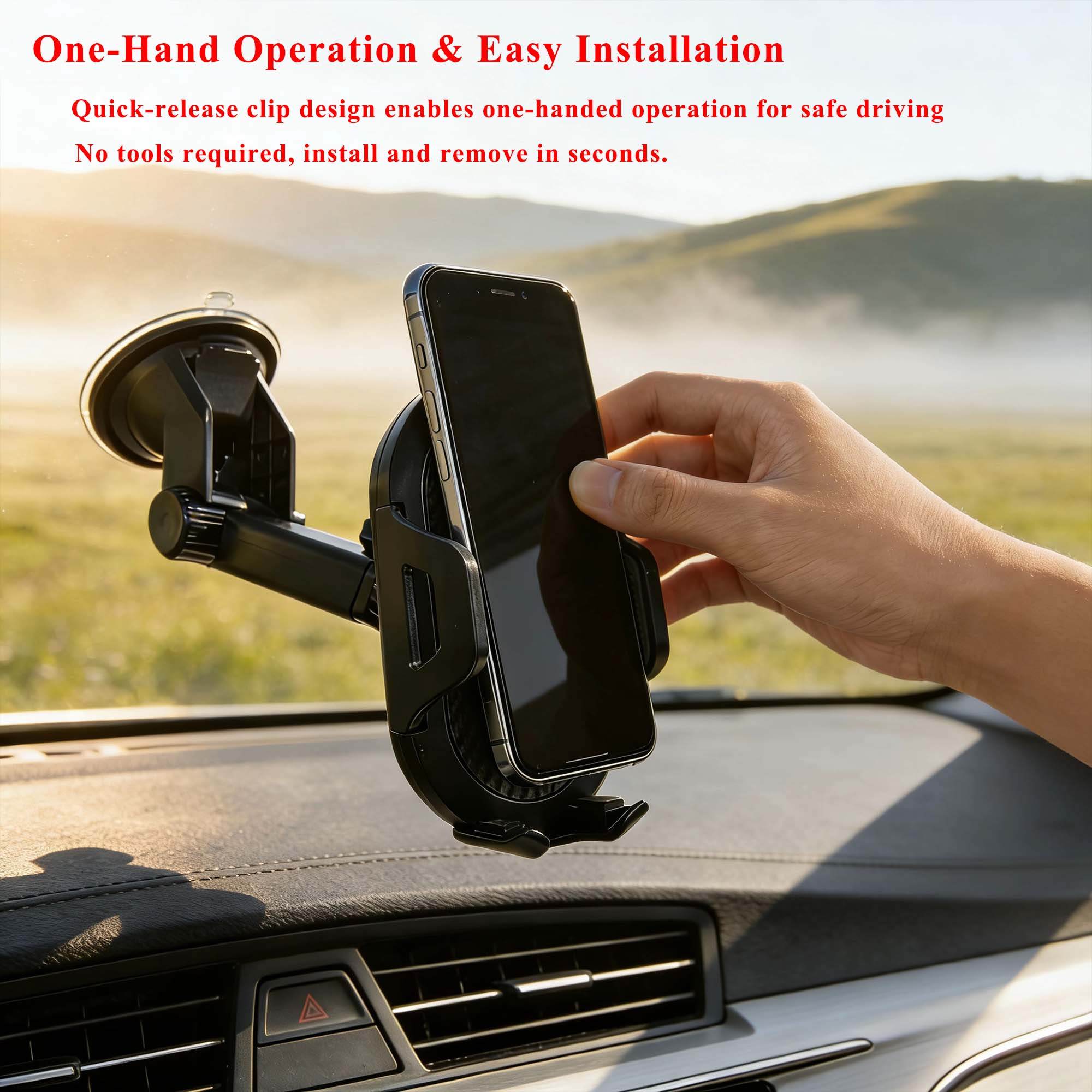 3-in-1 Adjustable Height Rotatable Phone Holder Telescopic Arm Air Vent Mount Sturdy Secure Hands-Free Stand car phone holder product view