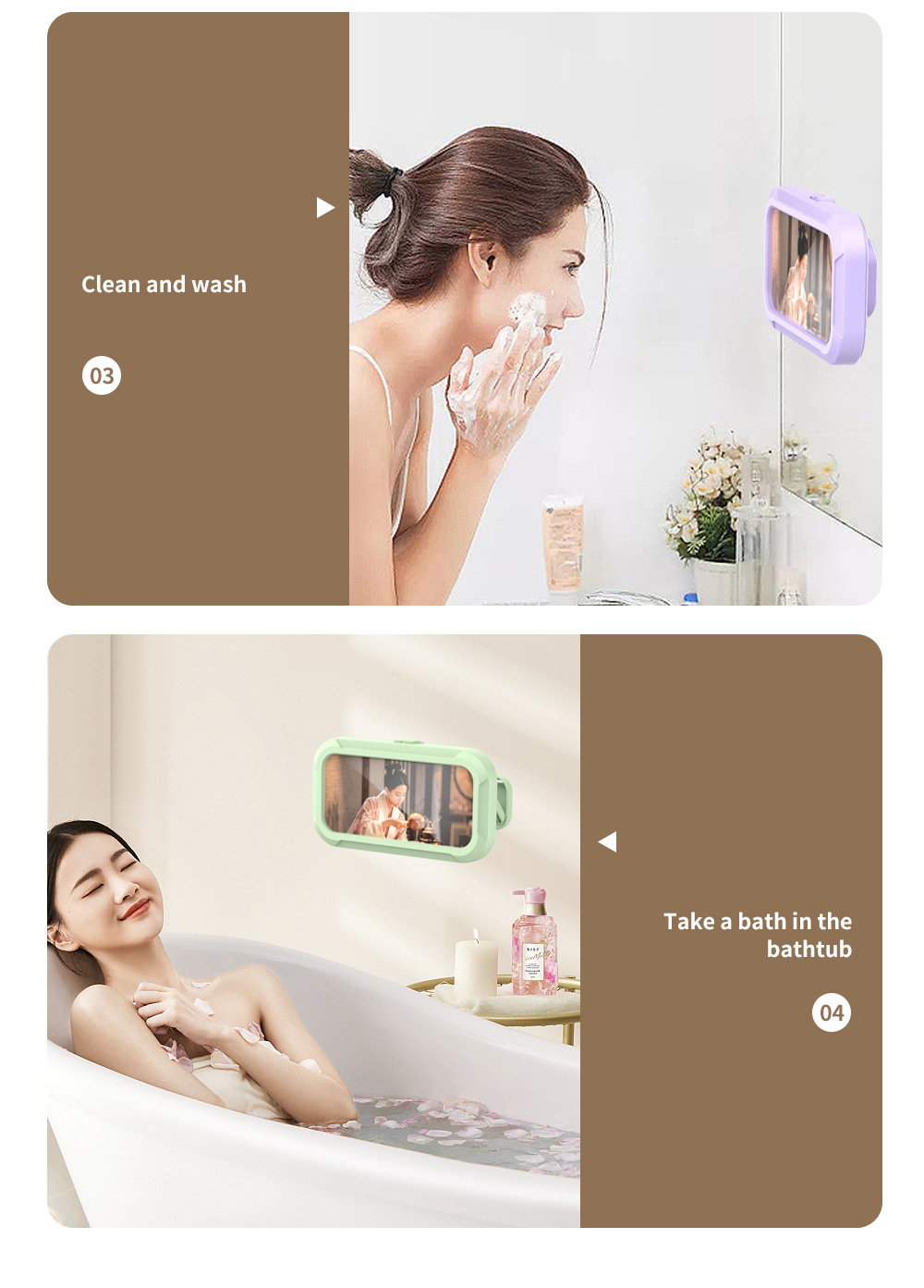 Bulk Supply Waterproof Bathroom Phone Case Stand ABS Phone Holder in Shower Anti-Fog HD Touch Screen Adhesive Tape Wall Mount detail