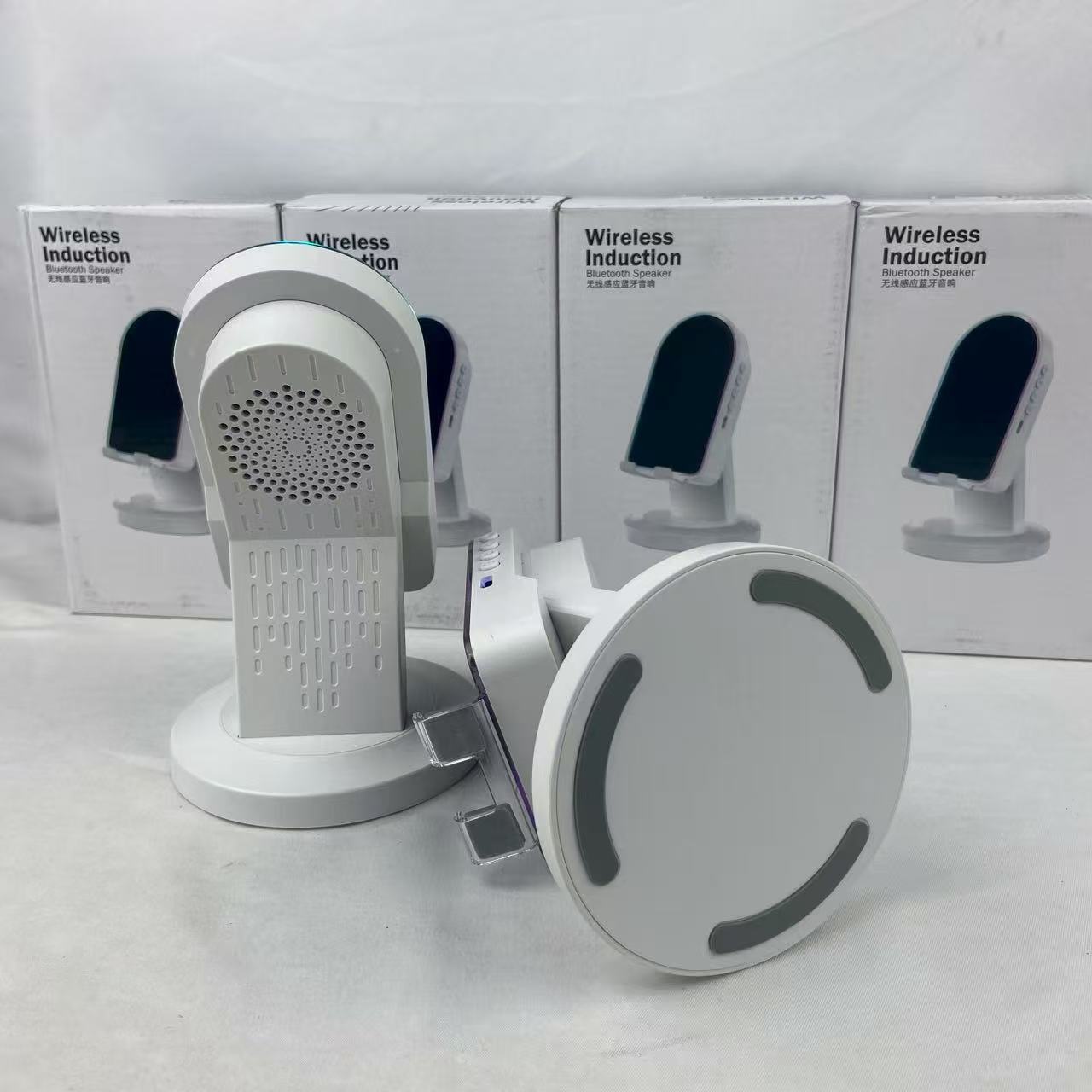 2 in 1 Induction Mobile Phone Holder Button HD Sound Phone Stand Ambient Light Non-Slip Wireless BT Speaker Stand Desktop