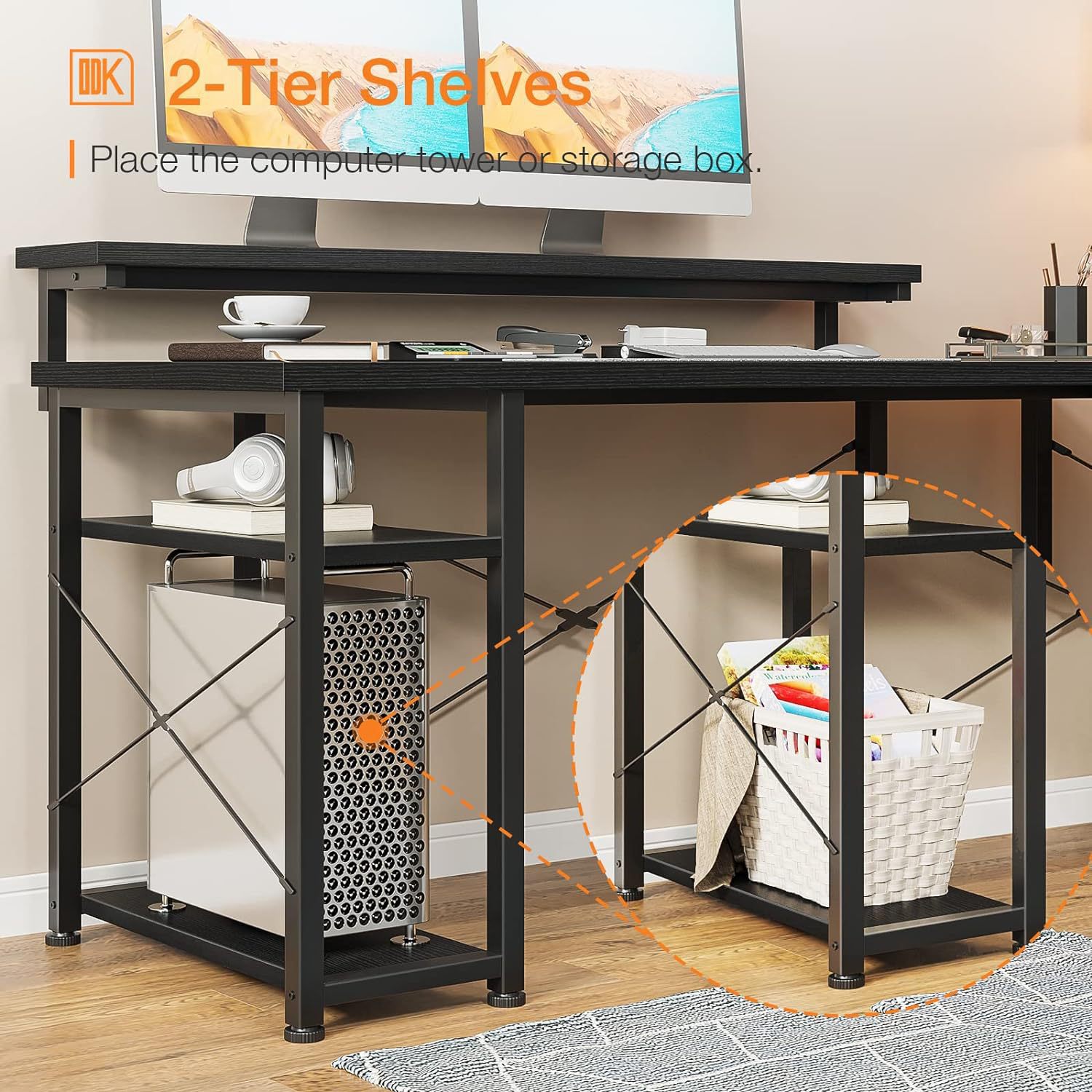 Integrated Office Corner L-Shaped E-Sports Desk Double Bookshelf Desktop with Metal Bookshelf for Household Use detail
