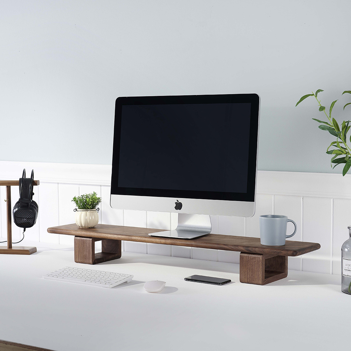 Professional Walnut Wooden Extendable Desk Shelf Organizer Modern Simplicity Design Desktop Storage Bookshelf product view