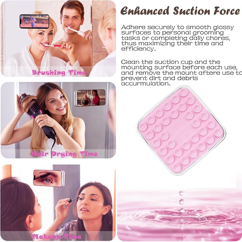 Silicone Suction-Cup Universal Model Double-Sided Adhesive Phone Holder for Bathroom Mirrors-Hands-Free Selfie & Shooting Tool product view