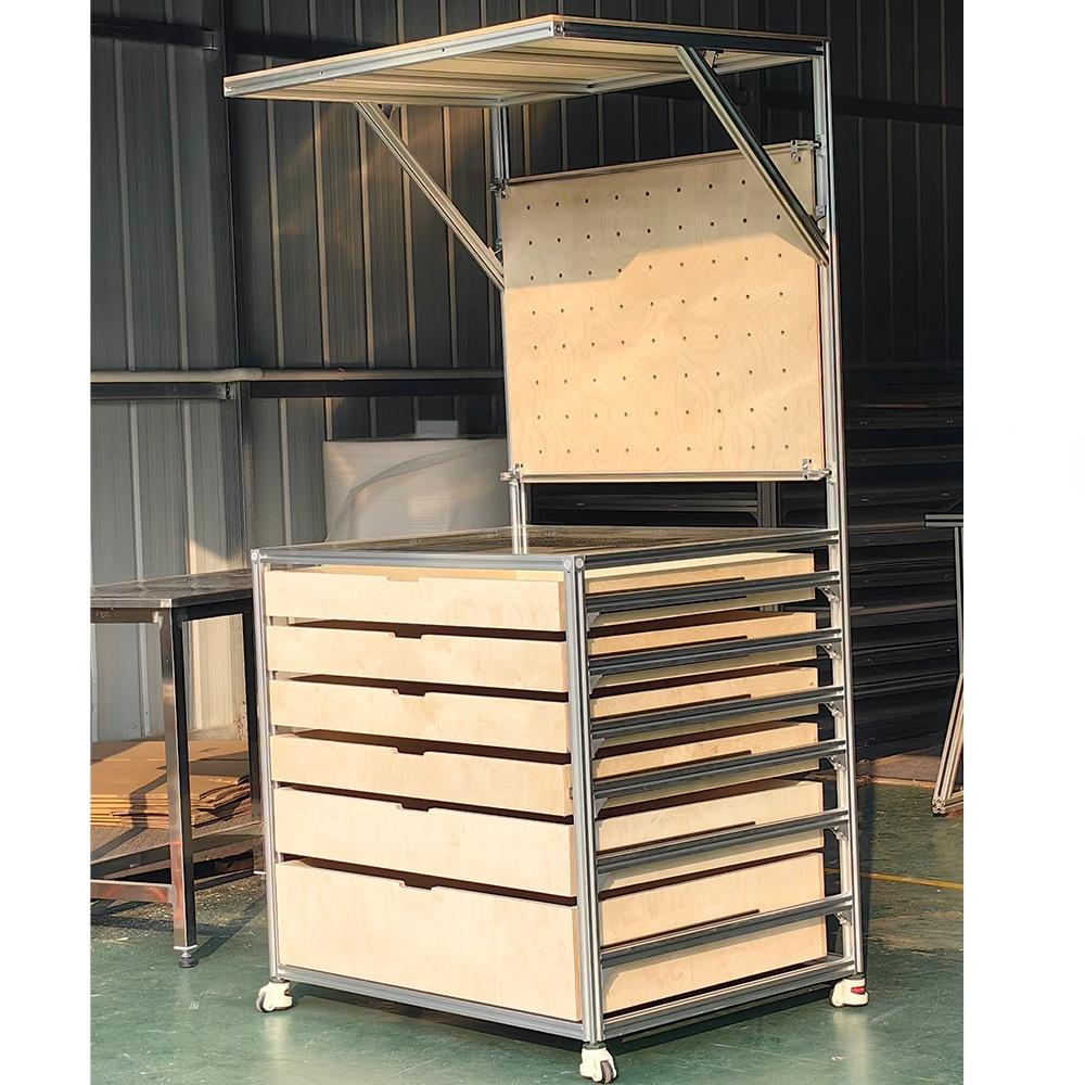 Birch Wood Marine Board Aluminum Profile Storage Exhibition Bookshelf File Shelf Drawer Display Sample Display Stand product view