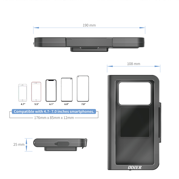 ODIER ODM Portable ABS Phone Holder Waterproof Motorbike Car Cellphone Stand Electric Motor Bicycles Compatible Box Packaging detail