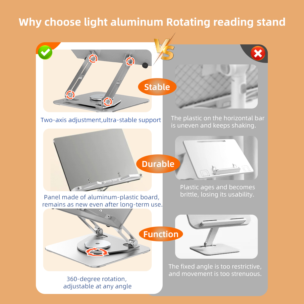 Aluminum Alloy Multifunctional Reading Stand Desktop Rotating Folding Bookshelf with Computer Stand for Students Tablet PC Users product view