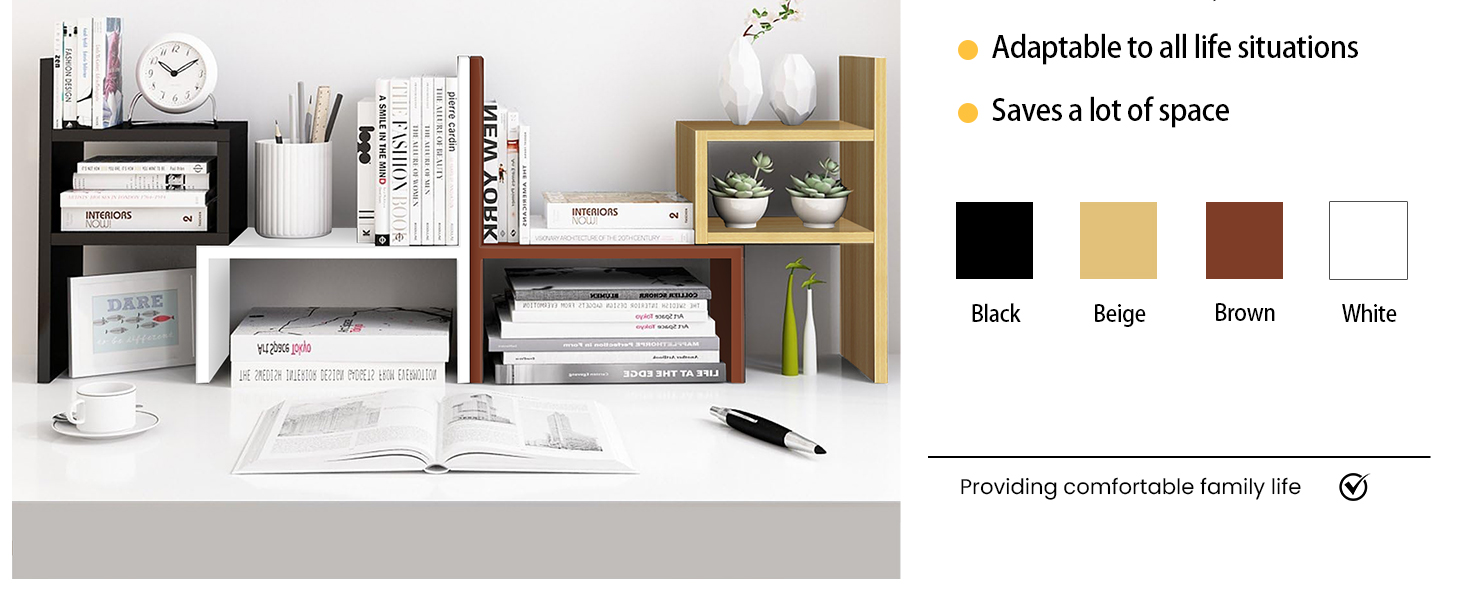 Wooden Desk Organizer Shelf Adjustable 2-Tier Tabletop Mount Bookshelf for Home & Office Storage detail