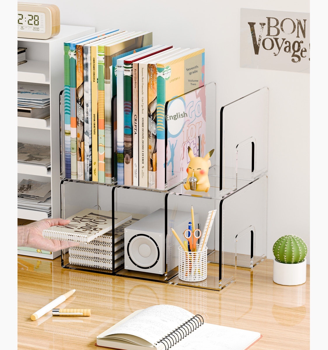 Desktop Bookshelf Transparent PET Simple Rectangle Student Desk Storage Rack Office Dormitory File Storage Made in China detail